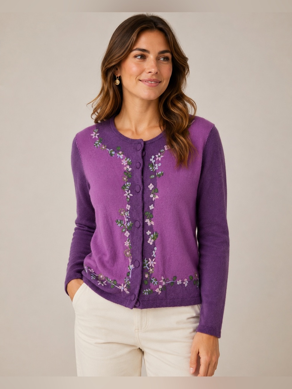 Vintage J Jill Re Crafted Floral Embroidered Lambswool Cardigan Boho Cottagecore